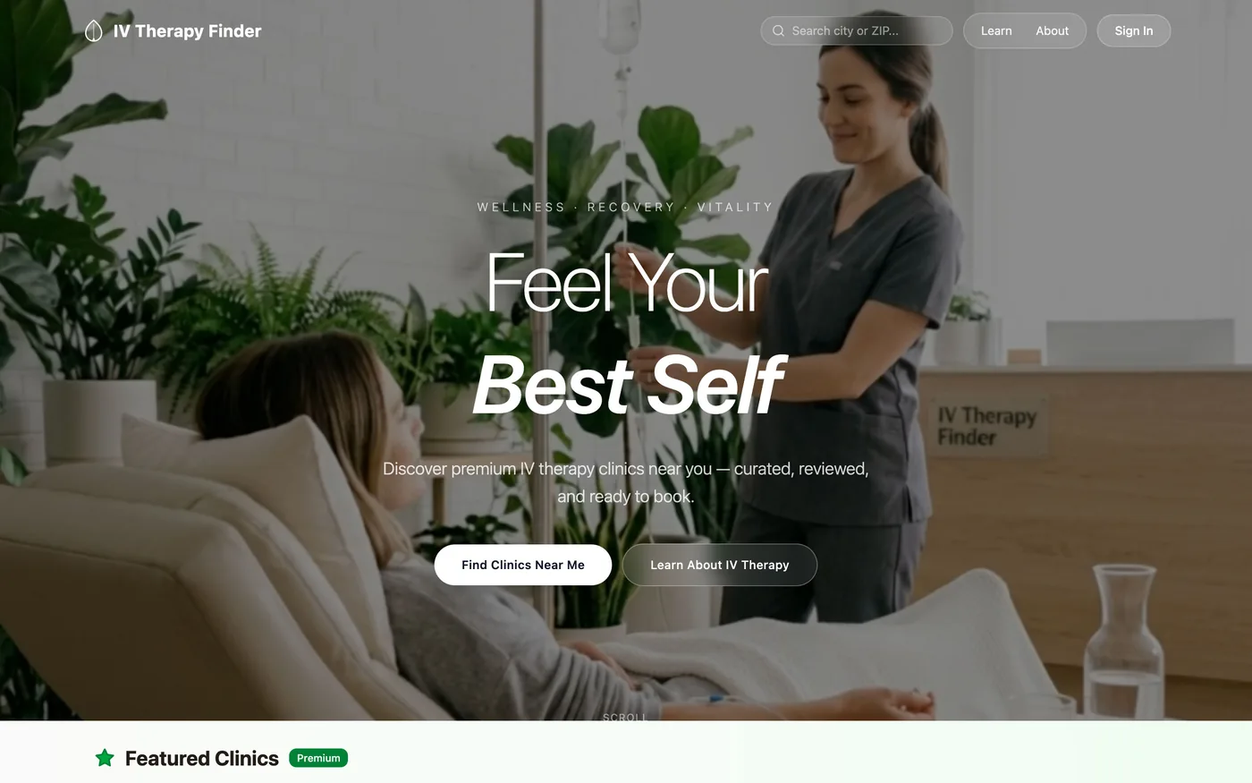 IV Therapy Finder homepage