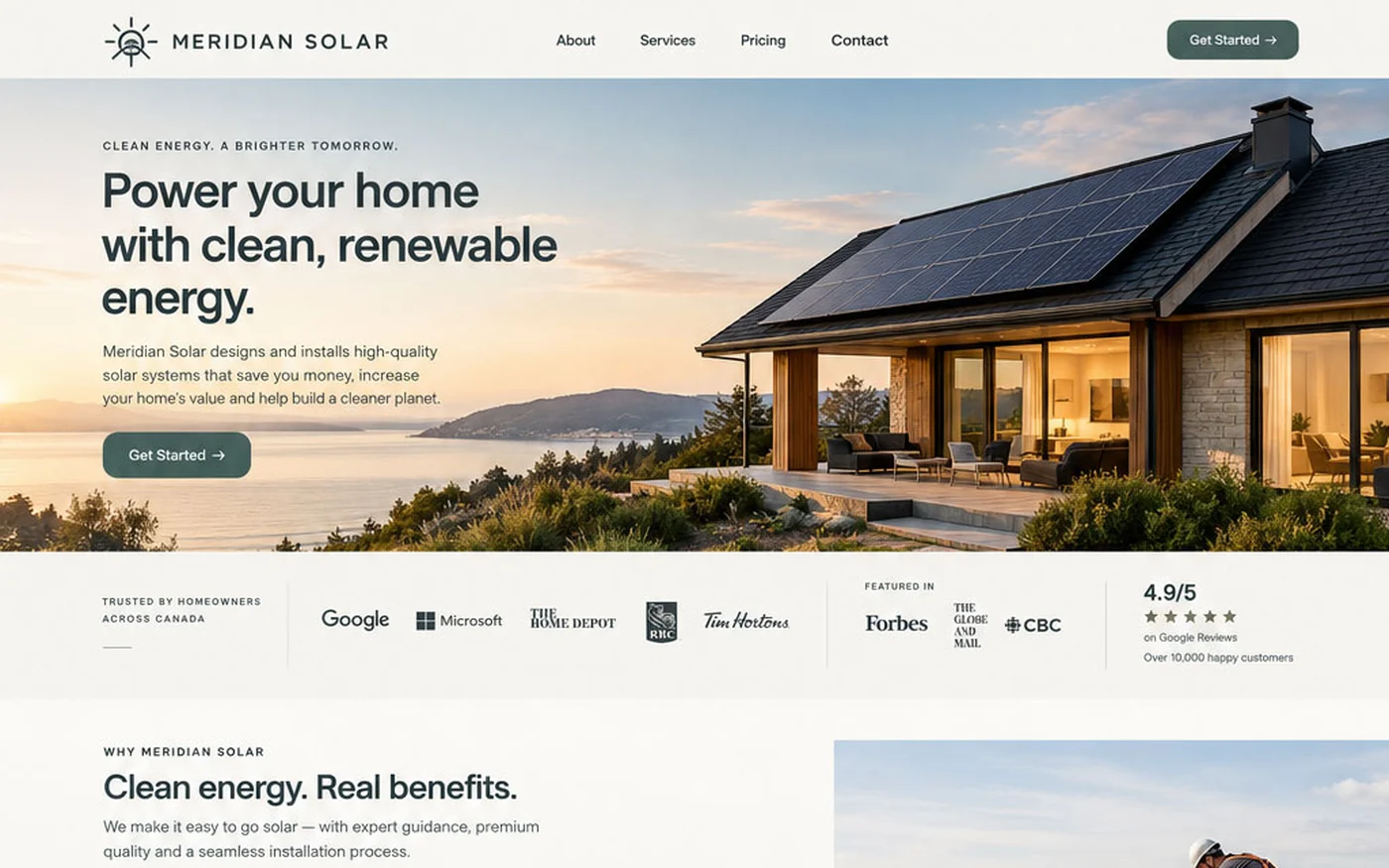 Meridian Solar homepage design
